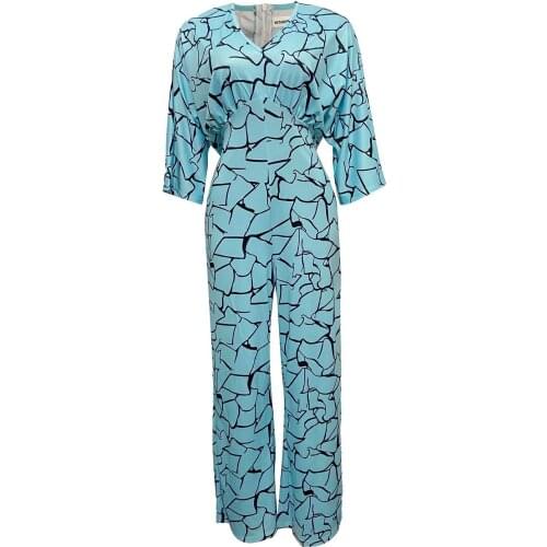 2021 Clothing New Fashion Popite Temperament Commuter Professional Print V-Neck Waist Jumpsuit