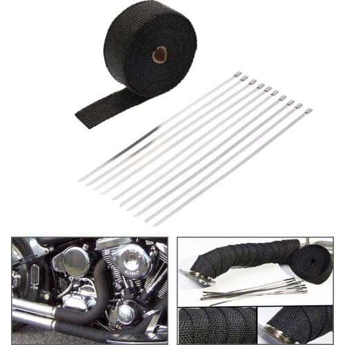 10m*5cm*1.5mm Exhaust Pipe Manifold Header Heat Wrap Resistant Downpipe 10 Stainless Steel Ties motorcycle exhaust accessories
