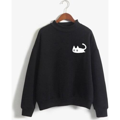 2019 Cute kitten sweatshirt black cat small avatar personality sweatshirt black and white cat Women Hoodie