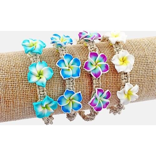 4 pcs Clay Flower White Rope Charm Friendship Bracelets Women Wedding Party Jewelry Gift