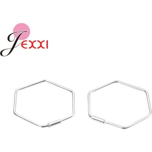 925 Sterling Silver Smooth Hexagon Big Hoop Earrings For Women Lady Large Geometric Hollow Statement Loop Earring