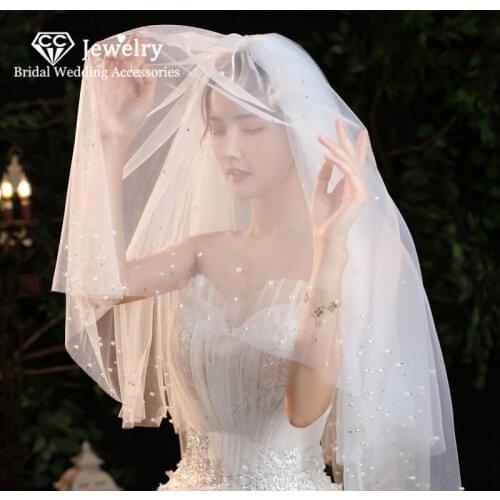 CC Hair Veils Wedding Accessory for Women Bridal Headdress Engagement Jewelry Pearl Fingertip Veil Romantic Hairwear Sale QS117