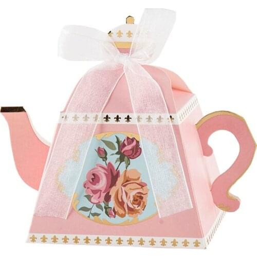 DABONAS Teapot shape Candy Boxes Travel Gift Box Paper Wedding Birthday Christmas Favor Present Boxes Packing with Ribbon