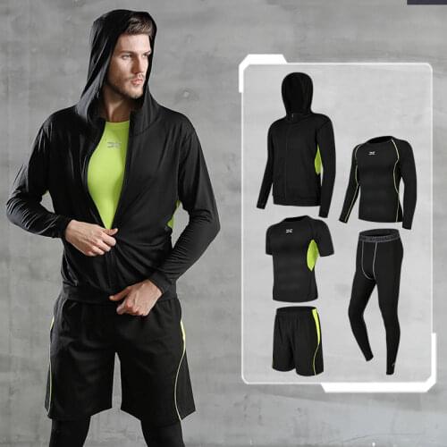 Men Compression Sports Suit Elastic Running Sets Breathable Quick Dry Workout Clothes Jogging Gym Training Sportswear Man S-3XL