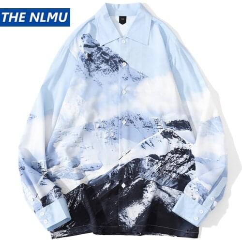 Mountain Flowers Landscape Print Long Sleeve Hawaiian Beach Shirts Streetwear Mens Harajuku Casual Blouse Shirt Tops WY322