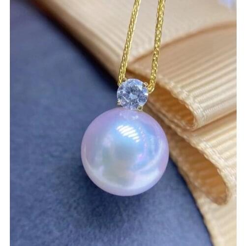 HENGSHENG Pearls Necklace 18K Gold Natural Ocean Akoya Pearl 9mm Round White Pearls Necklaces for Women Fine Pearls Pendant Gift