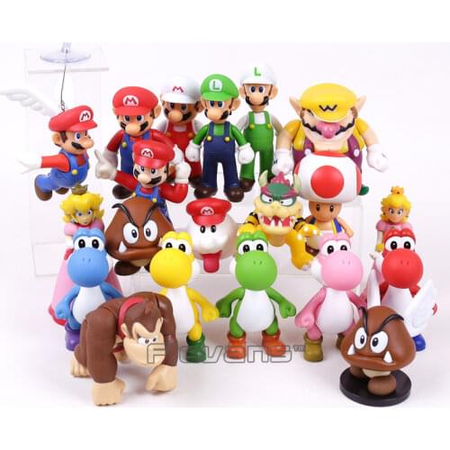Super Mario Bros PVC Figure Toy Mario Luigi Wario Yoshi Peach Toad Donkey Kong Bowser Boo Goomba