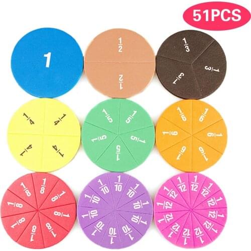51Pcs Fractions Math Teaching Tool EVA Round Shape Instrument Kids Montessori Early Educational Math Development STEM Toy Gifts