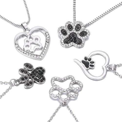 Delicated Pet Paw Pendant Necklace Fashion Silver Color Long Chain Cute Dog Puppy Paw Footprint Drop Necklaces Lady Jewelry