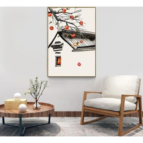 Chinese Japanese Wall Art Print Yard Lantern Canvas Painting Black and White Poster and Picture Cafe Reastraunt Home Decor Paint