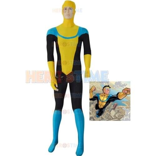 Yellow Custom Invincible Mark Grayson Superhero Costume Halloween Cosplay party Zentai Suit For Male Adult/Kids Free Shipping