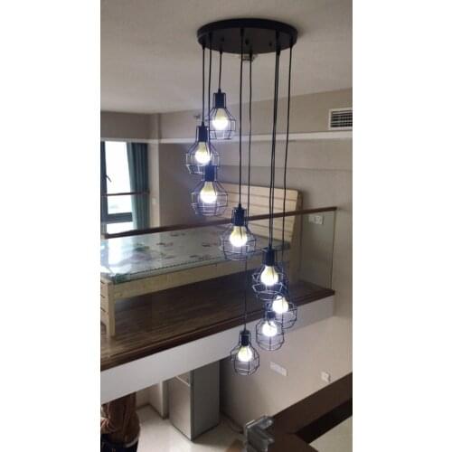 Modern simple staircase dining room chandelier restaurant creative personality villa double revolving stair lamp pendant lamp