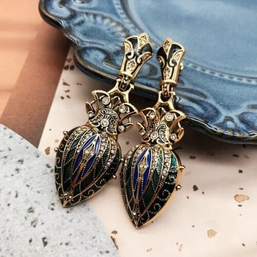 Copper Material Statement Earrings Stud Vintage Enamel Pendant Exaggerate Jewelry For Women