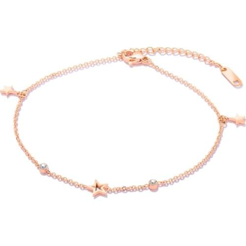 Fashion Charm cute stars with CZ Anklets For Women Rose Gold Color Stainless Steel Thin chain Ladies summer Jewelry girl Gift