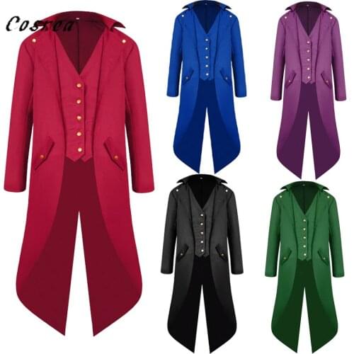 Medieval Retro Red Tuxedo Tailcoat Mens Jacket Coats Swallowtail Dust Cosplay Steam Punk Costume Palace Dress Europe Uniform