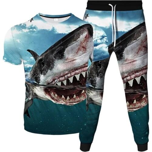 Underwater World Animal Fish Dolphin Shark Print Men Women Fashion Clothes Suits Male T-Shirt+Trousers 2Pcs Sets Tracksuit S-6XL