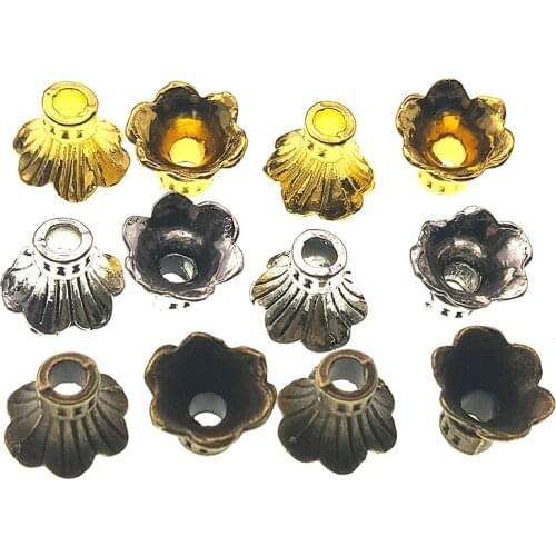 30pcs Necklace Cord Tips Antique Silver Plated Engraved Cone Flower Beads Caps End Caps For Jewelry Making DIY Accessories Z1039