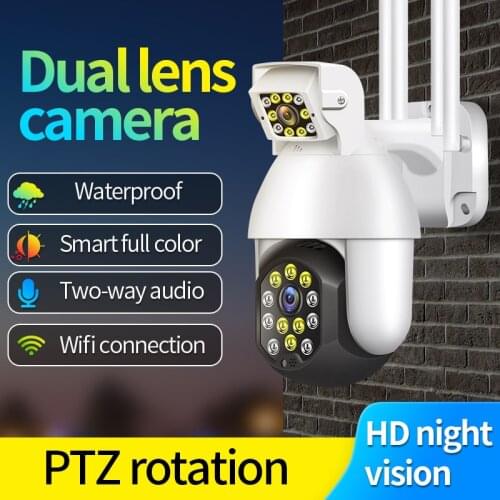 Outdoor WIFI Surveillance Camara Dual Lense CCTV 1080P 2MP Waterproof Wireless Camera Motion Detection Two Way Audio Cam