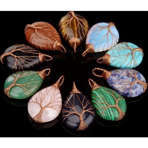 Natural Crystal Quartz Stone Tree of life Reiki Chakra Healing Pendant Necklace