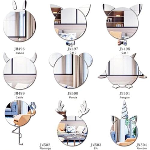 Nordic Animal Unicorn Flamingo Cat 3D Mirror Wall Stickers For Kids Room Home Decor Baby Bedroom Acrylic Mirror Wall Decals