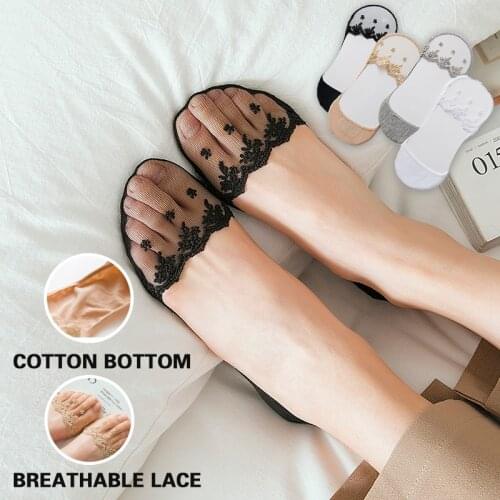 New Transparent Short Lace Socks Women Summer Hollow Out Female Sexy Soft Low Invisible no show Boat Sock Slippers Black