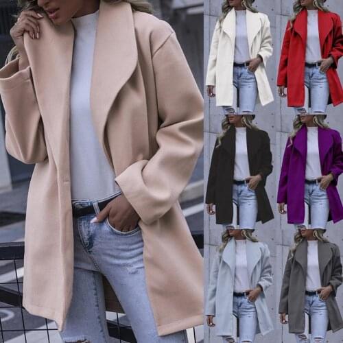 Solid Color Wool Coat Long Sleeve Loose Warm Coat Turn-Down Collar Button Woolen Overcoat Comfortable Wearing for Autumn Winter