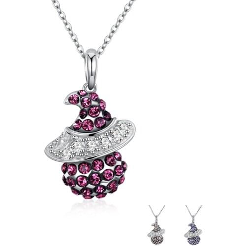 SILVERHOO 925 Sterling Silver Halloween Witch Pendant Necklaces Colorful Crystal Vintage Women Necklace Classic Fine Jewelry