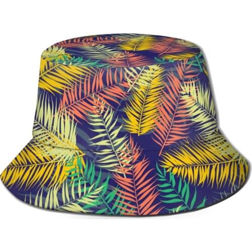 CINESSD Flat Style Palm Leaves Pattern Bucket Hat Summer Hats Fisherman Hat Foldable Women Men Sunscreen Shade Caps