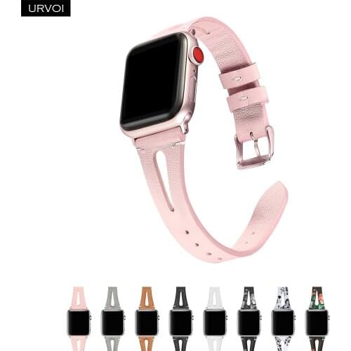 URVOI T hole band for Apple Watch series 6 SE 5 4 3 2 1 genuine swift leather strap for iWatch wrist modern design girl band