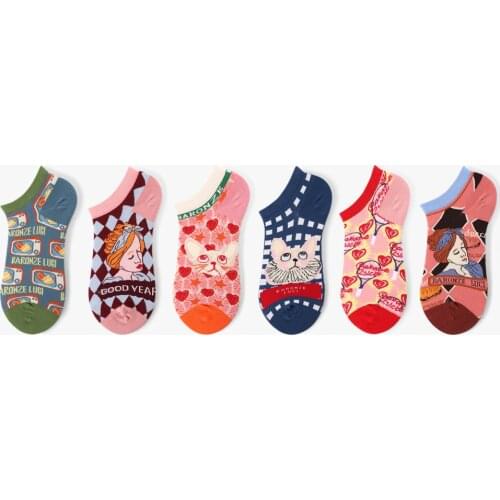 Retro Art Cotton Women Ankle Socks Lolita Style Women Socks Funny Short Socks Comfy Breath Lovely Socks 6 Colors Options 36-39