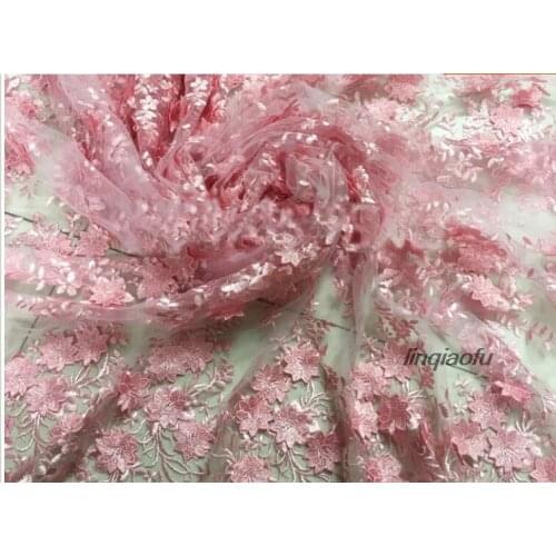 Pink silver gray white light blue high-end lace embroidery three-dimensional embroidery fabric High-end wedding dresses