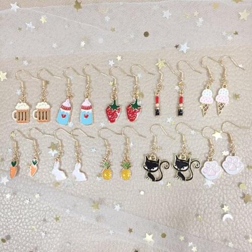 Cute Beer Ice Cream Earrings Colorful Fruit Strawberry Pineapple Cat Drop Earrings for Girls Women Children Birthday Gift Lovely