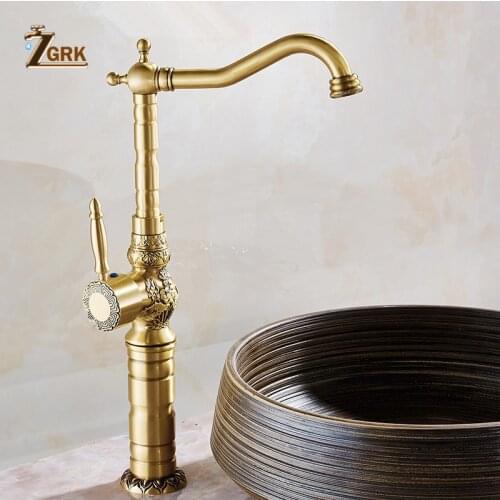 ZGRK Basin Faucets Antique Brass Bathroom Faucet Tall Basin Tap Rotate Single Handle Hot and Cold Water Mixer Taps