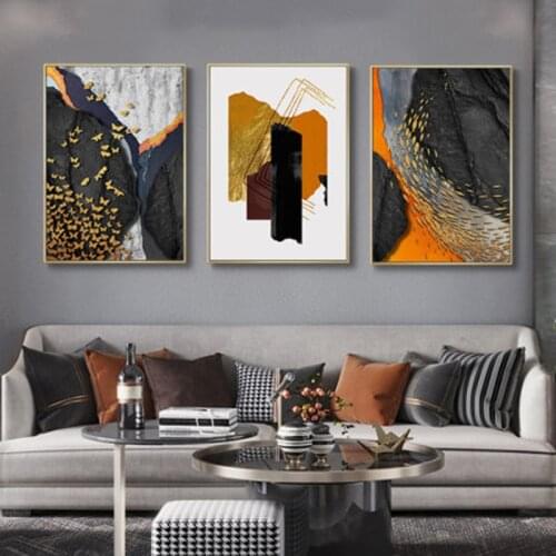 Modern abstract decorative painting, orange light luxury Nordic minimalist living room decorative painting, mural, background