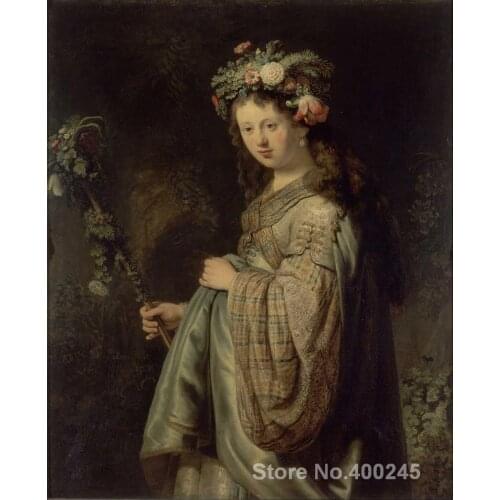 Modern Portrait photo to canvas Flora by Rembrandt van Rijn High quality Handmade
