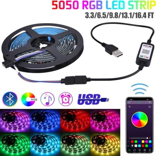 LED Strip Lights with Remote Lamp Music Sync Rope Lights 5V USB Smart Bluetooth SMD5050 RGB LED TV Black Strip Light 1-5 Meters