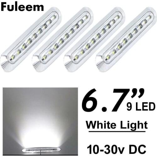 Fuleem 4PCS 9LED Chrome Rings LED White Side Marker Truck Trailer Clearance light 10-30V Waterproof