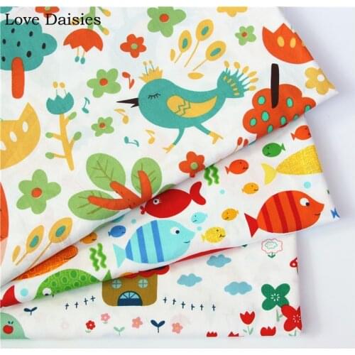 100% cotton twill COLOR cartoon orange red blue cute forest fish duck fabrics for DIY kids bedding dress cushion handwork decor