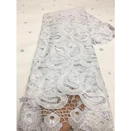 Whie French Sequins Guipure Lace Fabric 2021 High Quality Embroidery African Cord Lace Fabric For Nigerian Wedding Dress VXZ4985