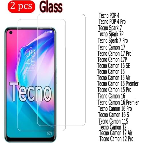 2-1Pc HD Glass For Tecno Camon 17 17P 16 16S 15 11S12 Air Pro Premier S Cover Protector Film On Tecno POP 4 Spark 7P 7 Pro Glass