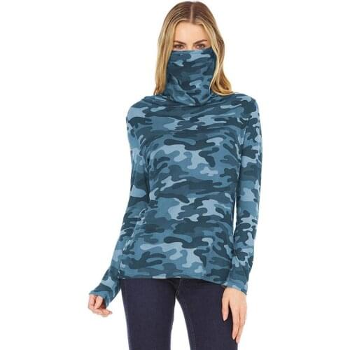 New Autumn Oversize Women T-Shirts Long Sleeve Elegant Camouflage Print T Shirts Turtleneck Face Cover Tops Streetwear