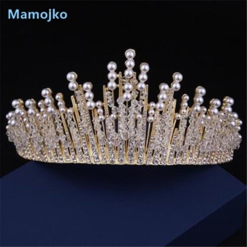 Mamojko Gold Sliver Color Imitation Pearl Crystal Princess Bride Crown Tiara for Woman Headband Wedding Jewelry Hair Accessories