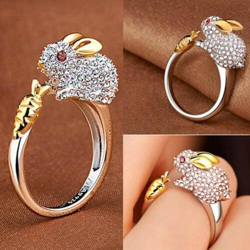 Women Rings New Luxury Rabbit Shaped Rhinestones Rings Adjustable Opening Animal Ring Girls Female Fashion Party Wedding Je O5Z2