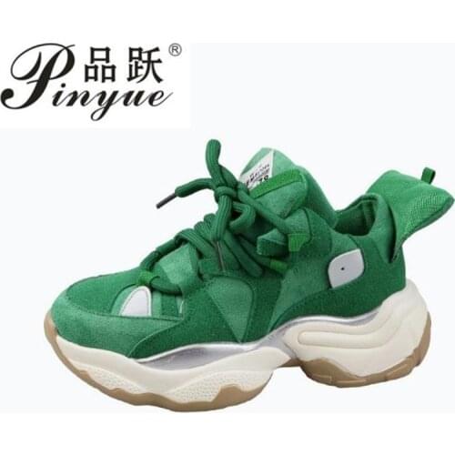 Spring Green Chunky Sneakers Women Faux Suede Platform Casual Shoes Woman Thick Sole Vulcanize Shoes Tenis Feminino