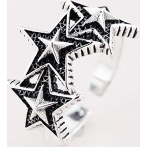 Sole Memory Retro Thai Silver Stars Exaggerated Personality 925 Sterling Silver Female Resizable Opening Rings SRI283