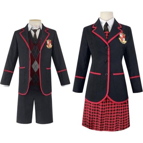 2021 The Umbrella Academy Cosplay Costumes School Uniform Dresses Sweater Eyeshade Suits Halloween Carnival Party for Men Women
