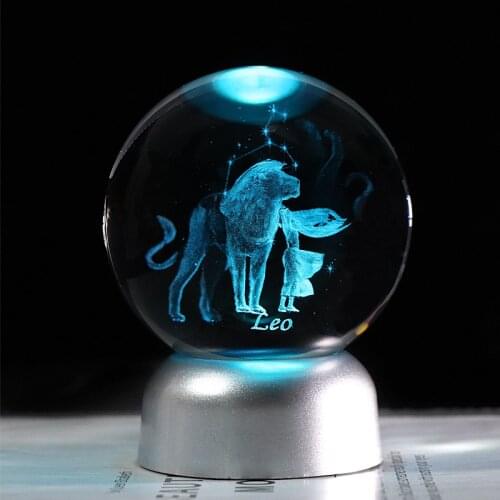 3D Crystal Leo Gift Ball Laser Engrave Zodiac Charms Gift Party Favors Present July August Leo Zodiac Birthday Gift Souvenir