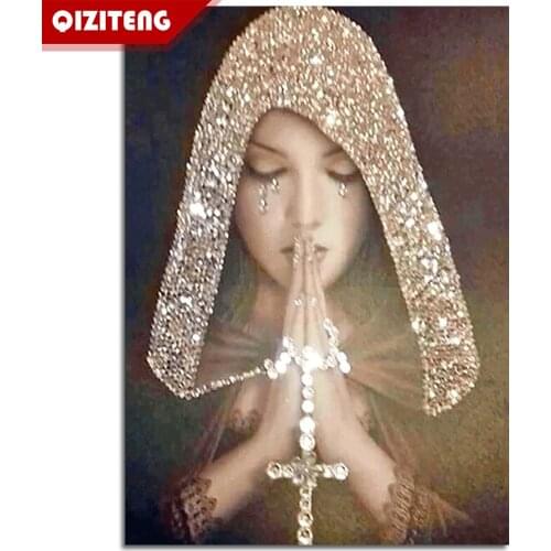 QIZITNEG Diamond Painting 5d Beauty Prayer Diamond Embroidery Full Display Diamond Mosaic Cross Stitch Rhinestone Decoration