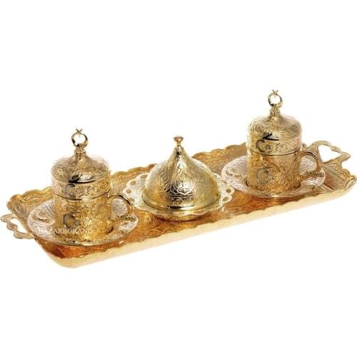 WHITE-YELLOW-MINI-ANTIQUE COPPER-ANTIQUE YELLOW COFFEE SET-DOUBLE COFFEE SET - AYYILDIZLI - YOUR ELEGANT COFFEE SET