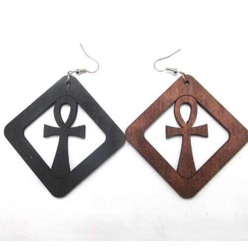 Free Shipping! 6pairs/lot Newest ankh Cross Wood Earrings can mixed 2 colors